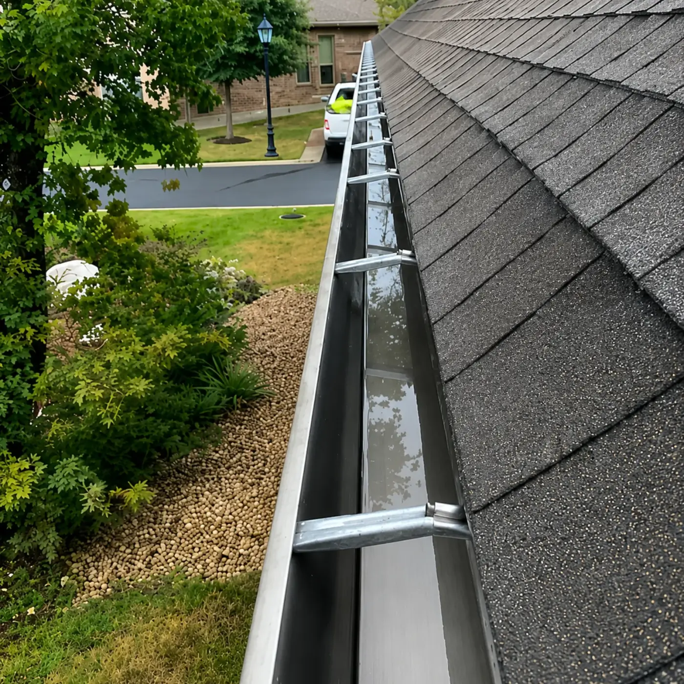 Gutter after cleaning with open and clear flow path