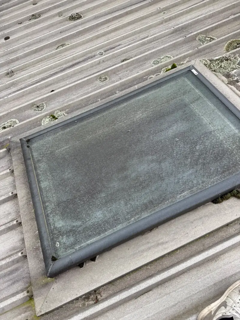 Dirty skylight on a Dandenong metal roof before cleaning